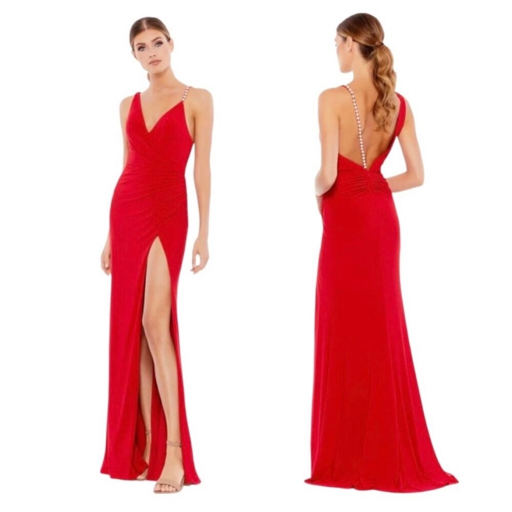 Mac Duggal Striking Red Backless Gown